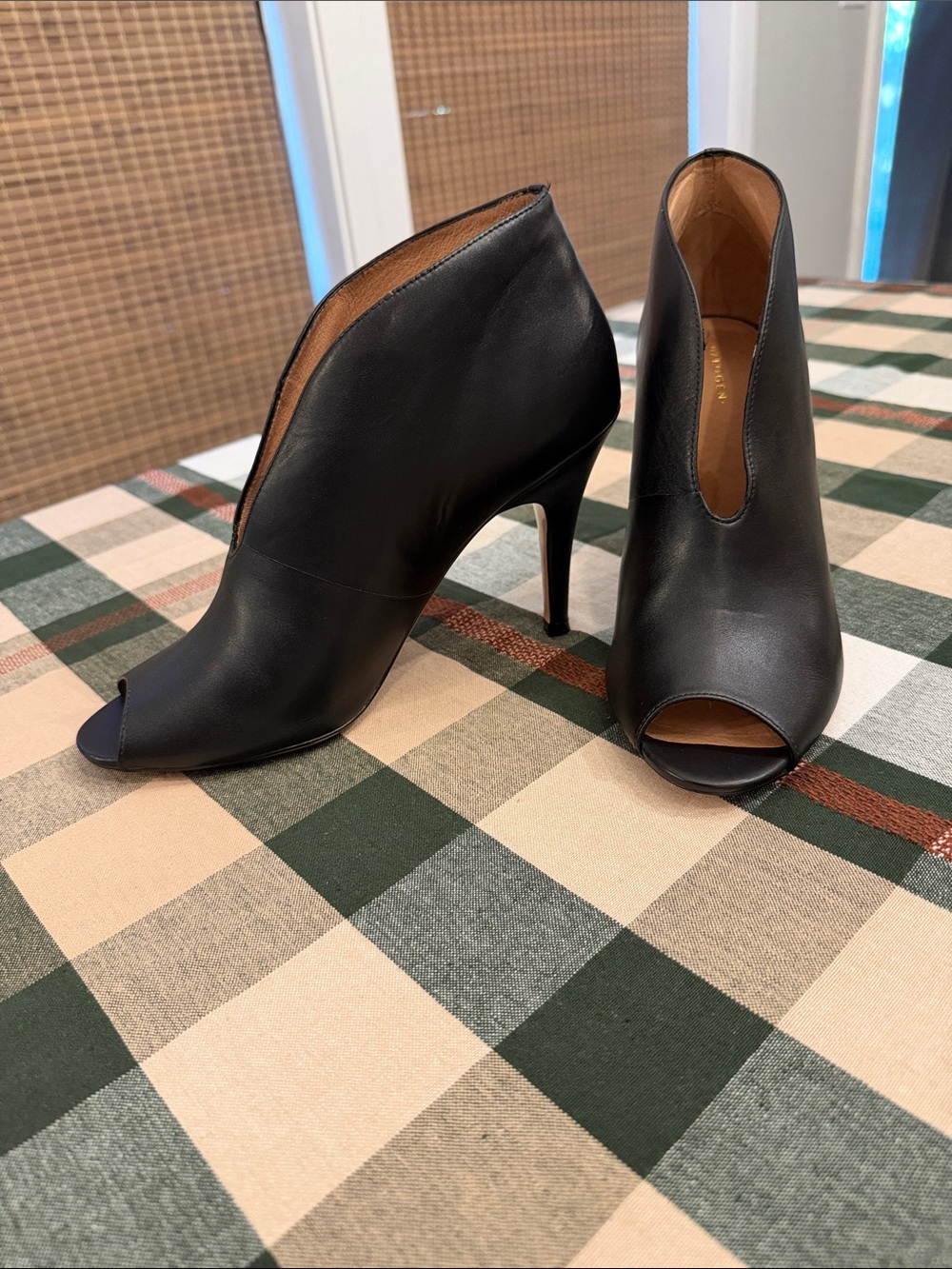 Halogen Black Leather Peep-Toe Booties